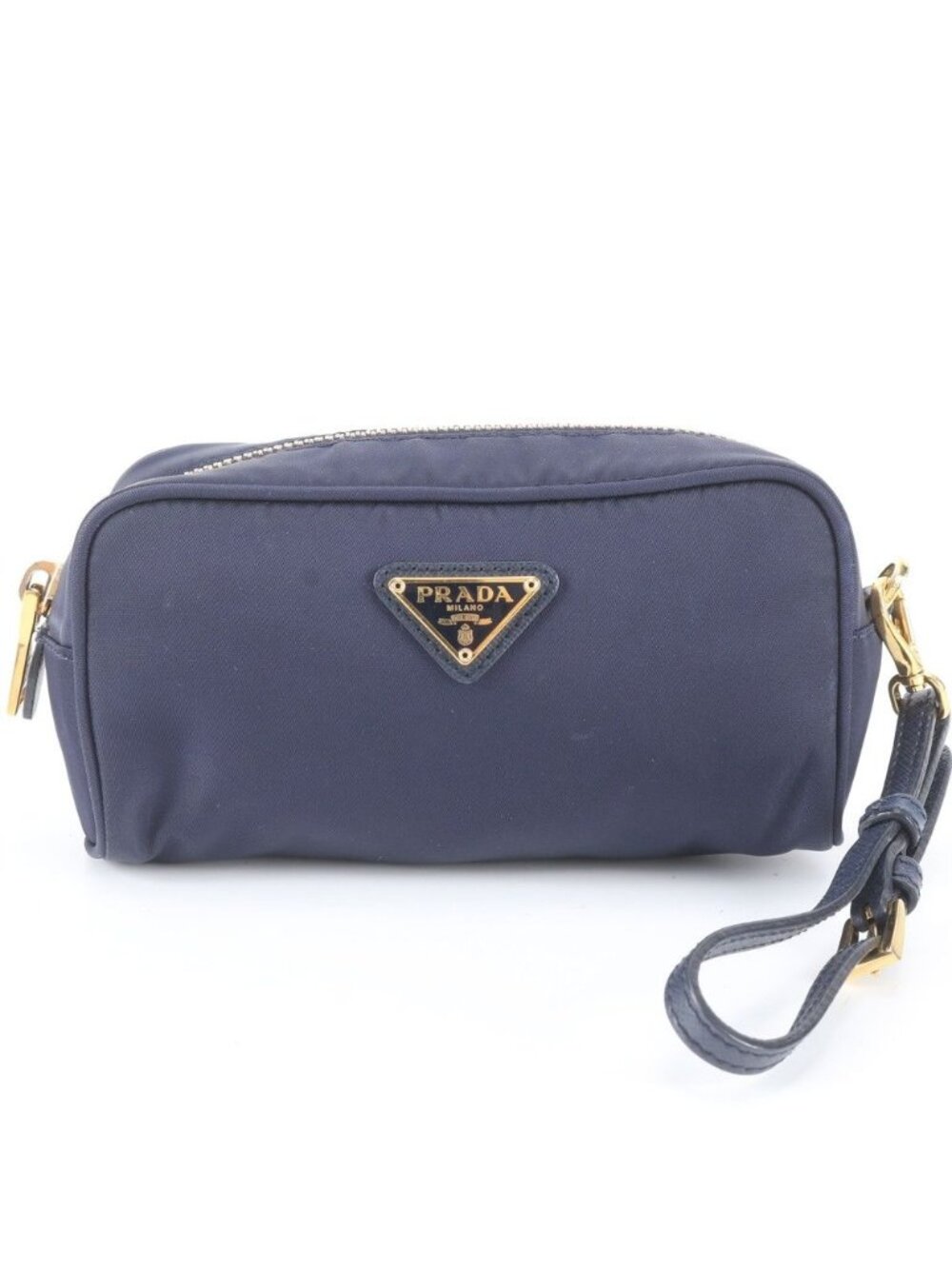 Prada White Tag Available Tessuto Nylon Triangle Logo Leather Pouch Clutch